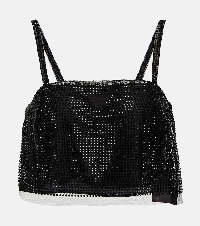 Crystal-embellished tulle crop top | Prada