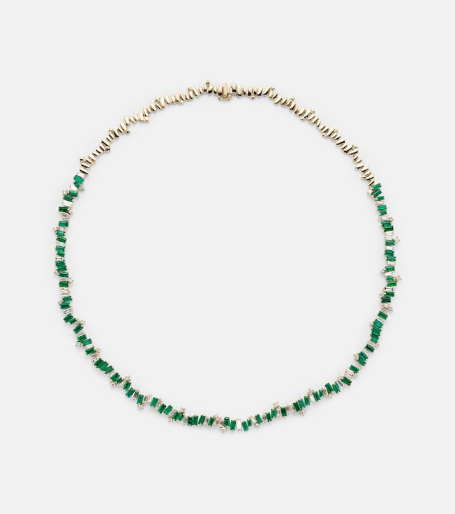 Bold Burst 18kt gold necklace with diamonds and emerald | Suzanne Kalan