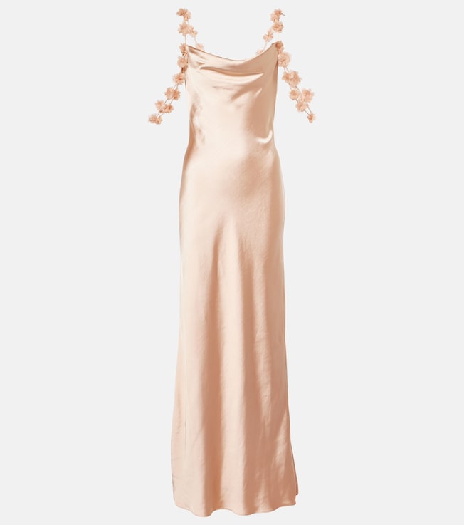 Floral-appliqué satin slip dress | Self-Portrait