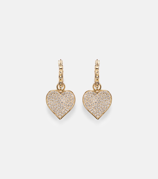 14kt gold scalloped heart charm hoop earrings with diamonds | Sydney Evan