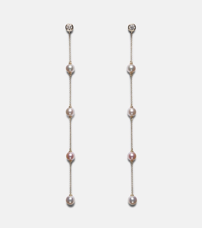 14kt gold earrings with diamonds and pearls | Mateo