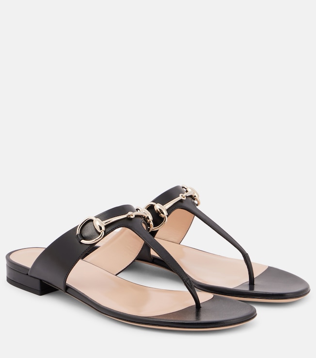 Lady Horsebit leather thong sandals | Gucci