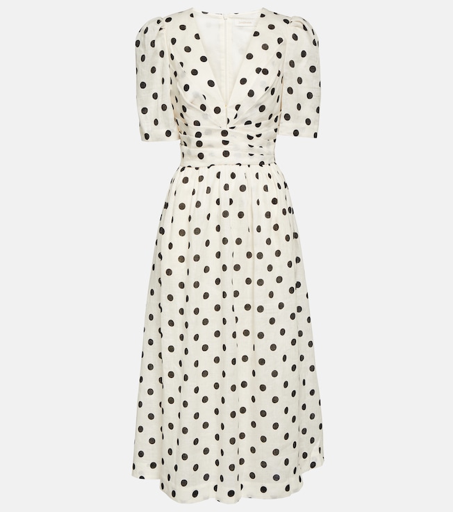 Crush polka-dot linen midi dress | Zimmermann