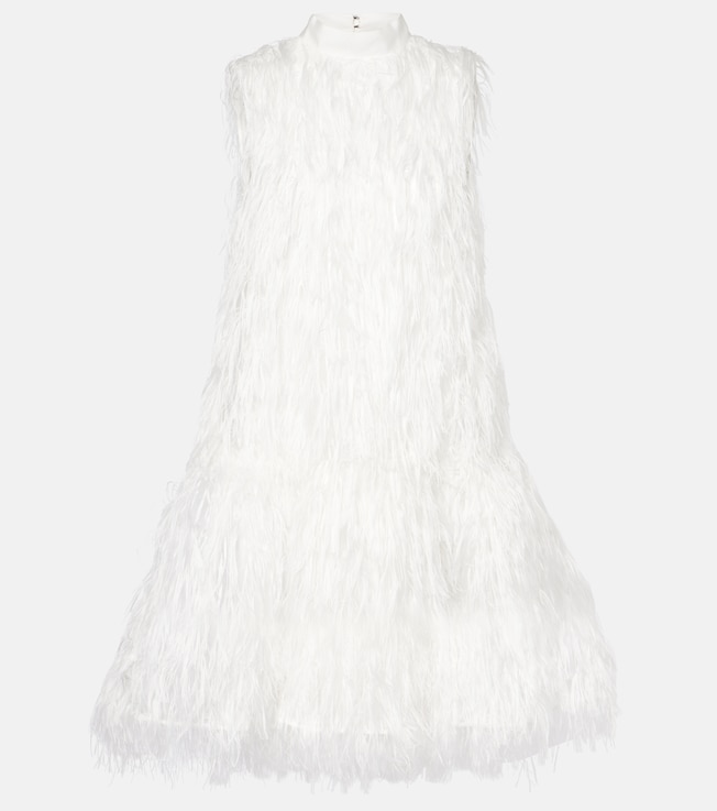 Bridal Odette faux feather-trimmed silk minidress | Roksanda
