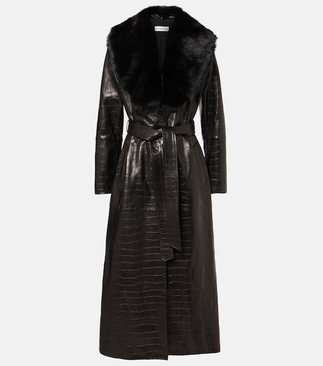 Dakota shearling-trimmed leather wrap coat | Nour Hammour