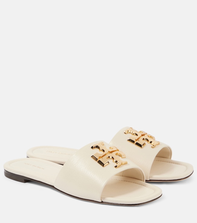 Eleanor T Monogram leather slides | Tory Burch