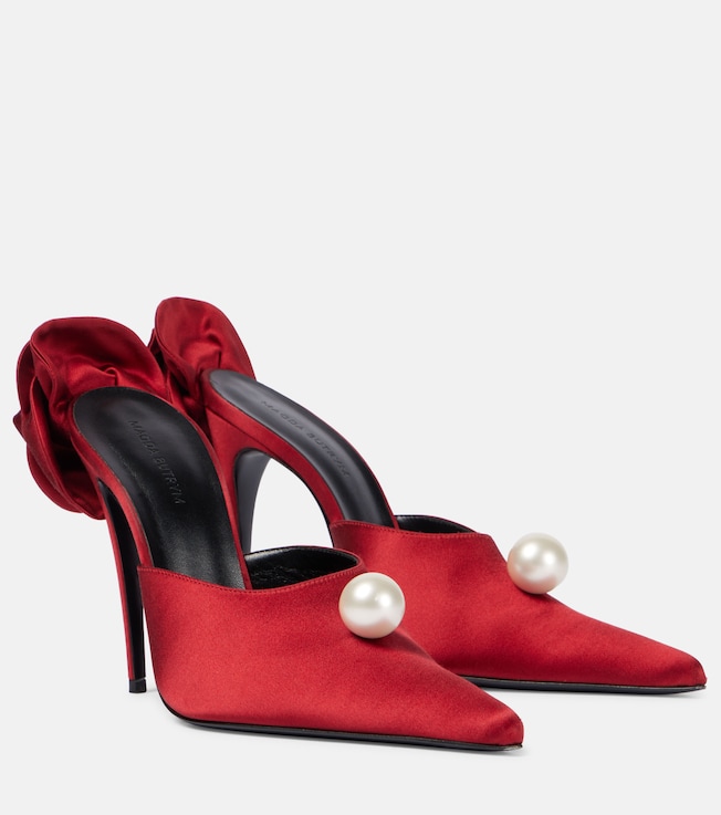 Floral-appliqué faux pearl satin mules | Magda Butrym