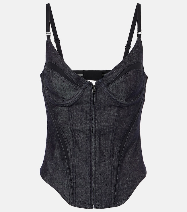 Mesh-trimmed denim corset | Mugler