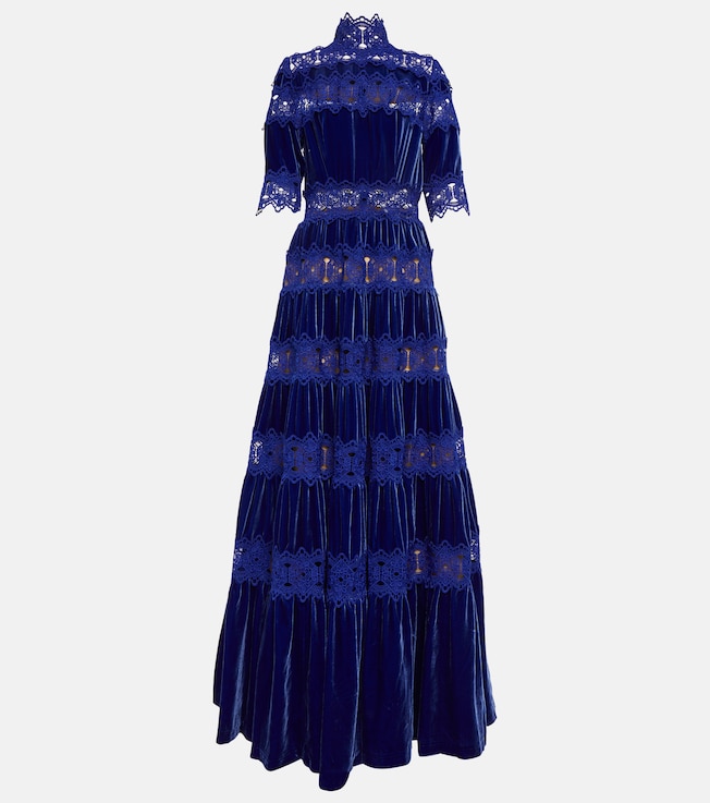 Lissie lace and velvet gown | Costarellos