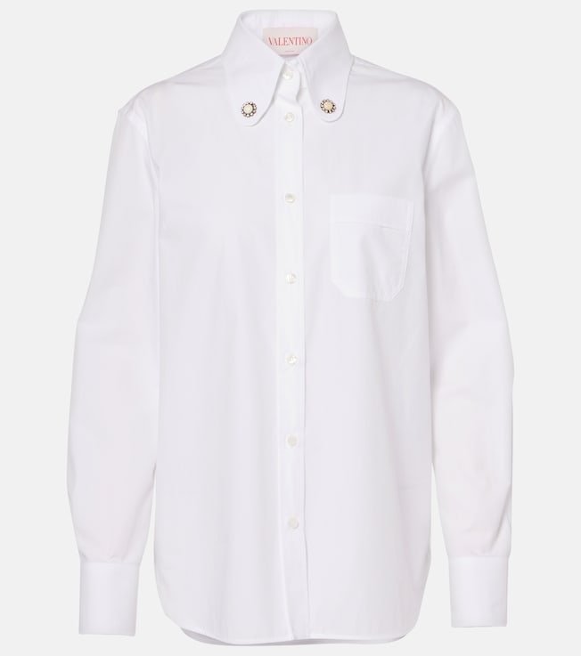 Faux pearl-embellished cotton poplin shirt | Valentino