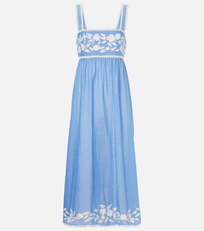 Embroidered cotton chambray midi dress | Juliet Dunn