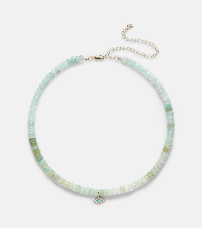 Tiny Groovy Eye 14kt gold beaded choker with diamond | Sydney Evan