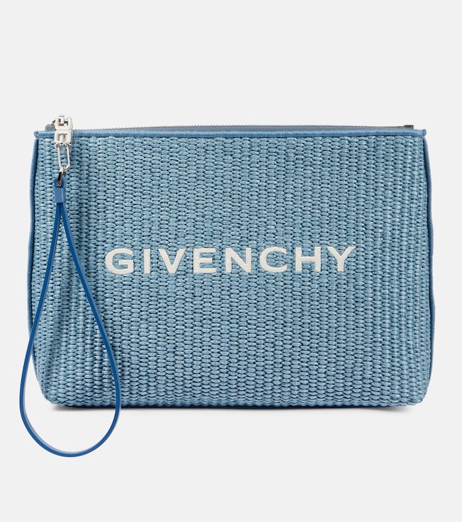 Logo embroidered raffia-effect pouch | Givenchy