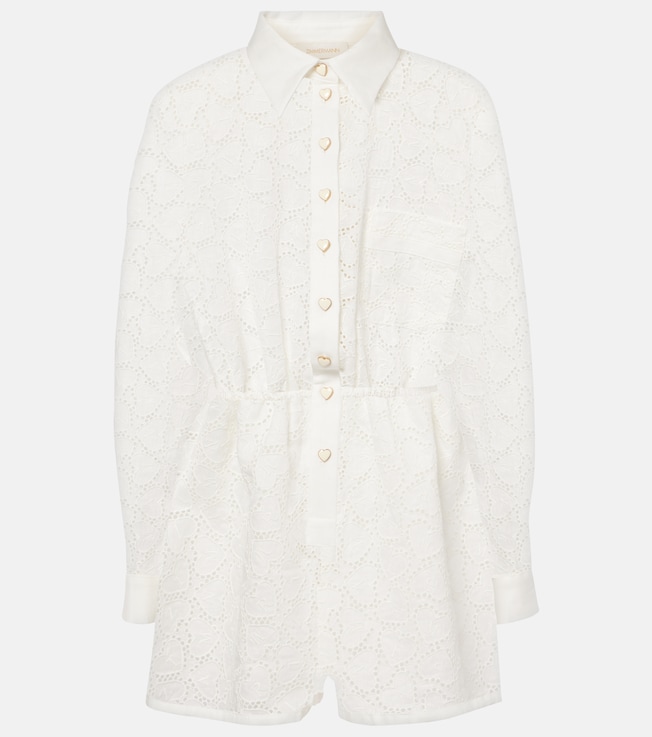 Crush Embroidered linen playsuit | Zimmermann
