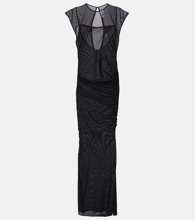 Flocked open-back tulle maxi dress | Jean Paul Gaultier