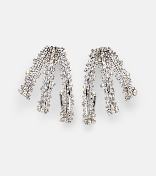 Scatter 18kt white gold hoop earrings with pearls and diamonds | Ananya
