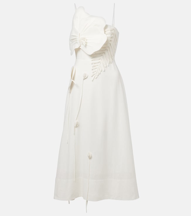 Floral-appliqué linen-blend midi dress | Farm Rio