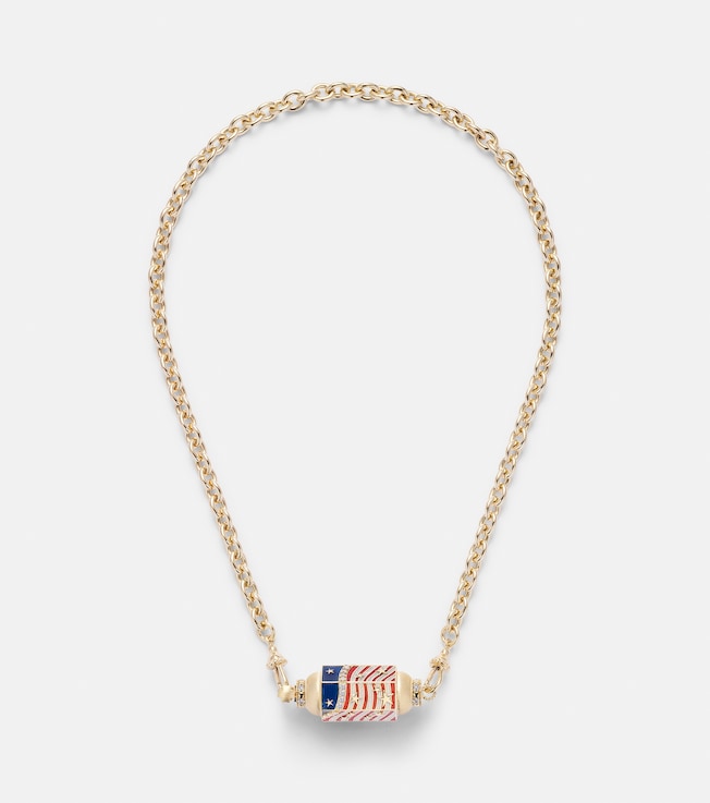 USA 18kt gold and enamel locket necklace with diamonds | Marie Lichtenberg