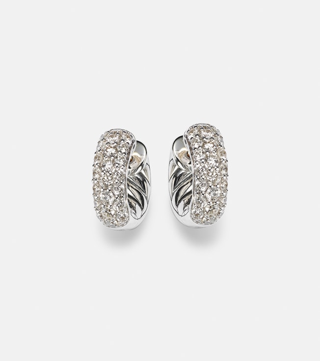 DY Mercer® Micro sterling silver hoop earrings with diamonds | David Yurman