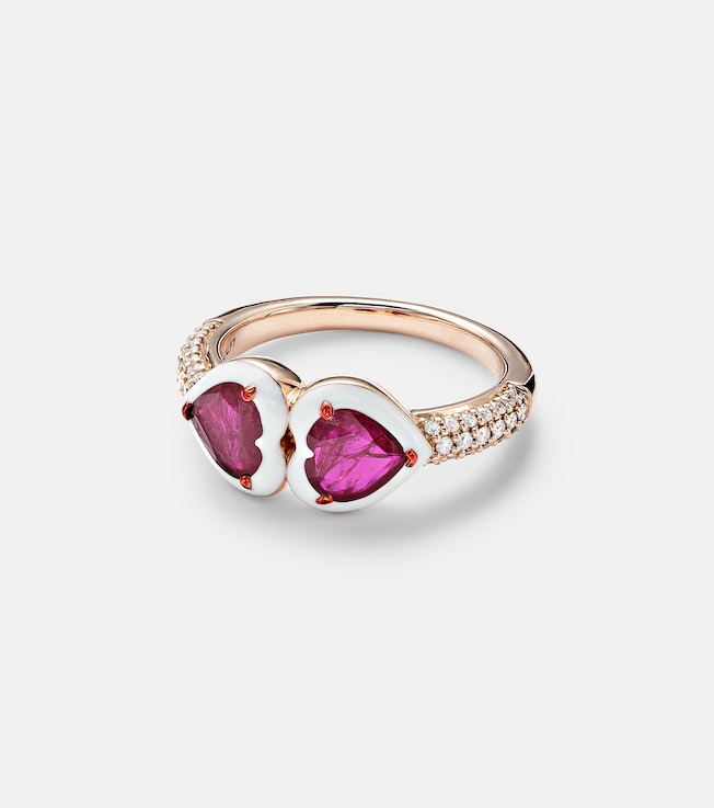 18kt rose gold ring with rubies and diamonds | Kamyen