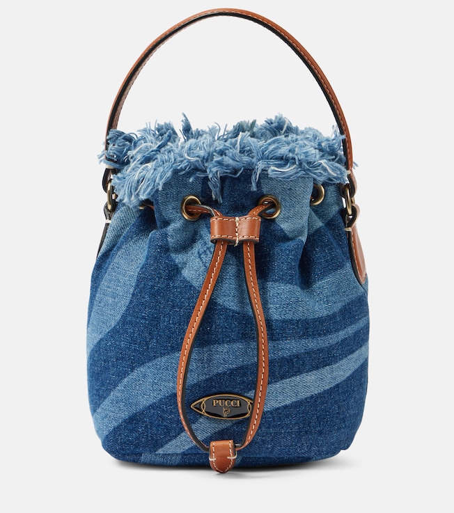 Marmo Small leather-trimmed denim bucket bag | Pucci