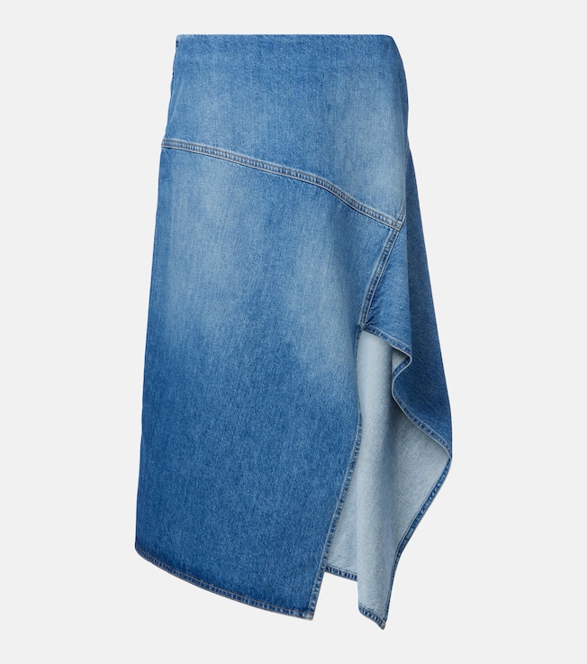 Asymmetric denim midi skirt | Plan C