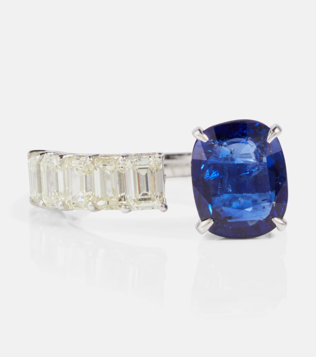 Floating 18kt white gold sapphire ring with diamonds | Shay Jewelry