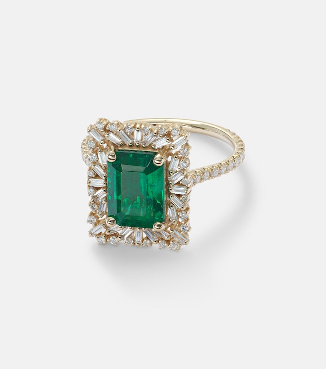 18kt gold ring with emerald and diamonds | Suzanne Kalan