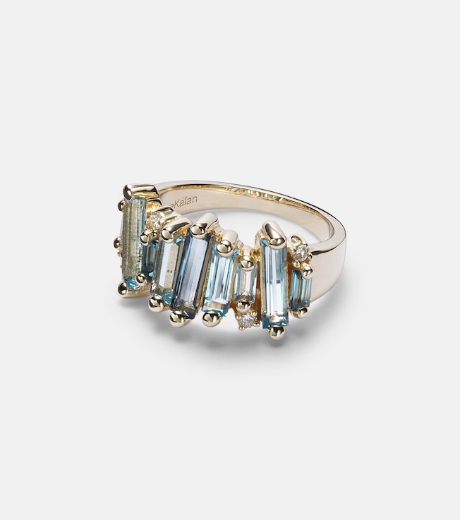 14kt gold ring with topaz and white diamonds | Suzanne Kalan