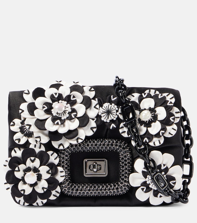 Viv' Choc floral-appliqué satin crossbody bag | Roger Vivier
