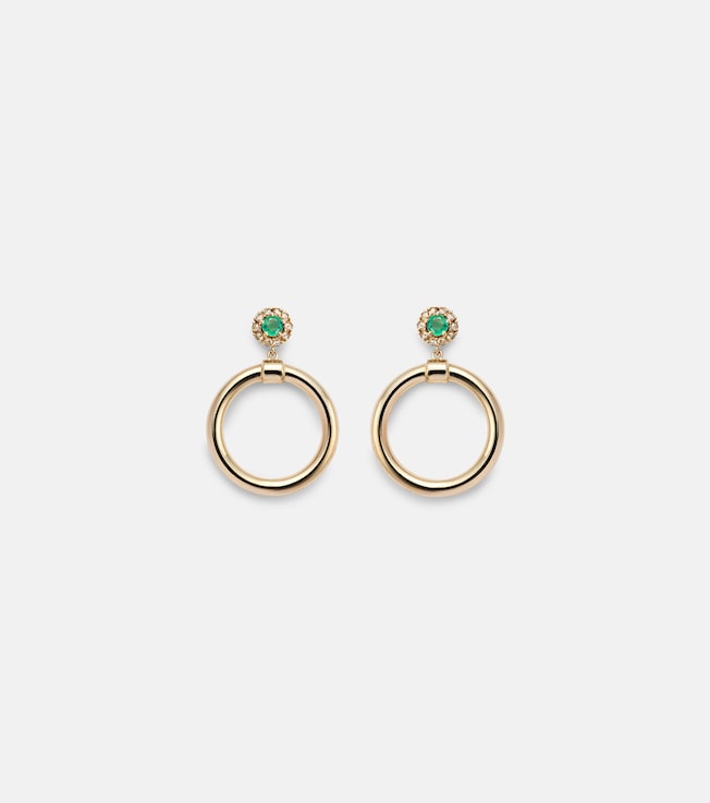 Endless 18kt gold hoop earrings with emeralds and diamonds | Ileana Makri