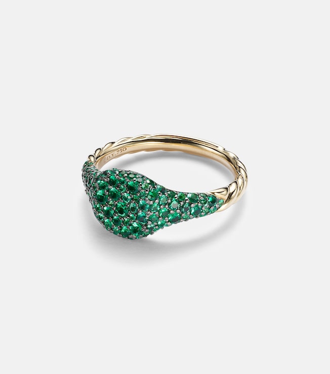 Petite Pavé 18kt gold pinky ring with emeralds | David Yurman