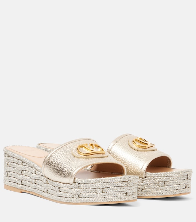 VLogo metallic leather platform slides | Valentino Garavani