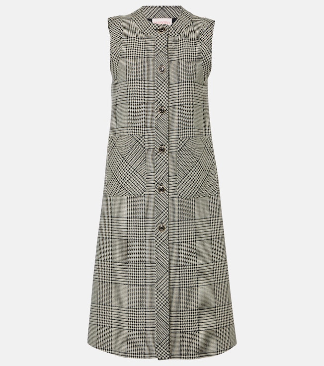 Houndstooth virgin wool midi dress | Valentino