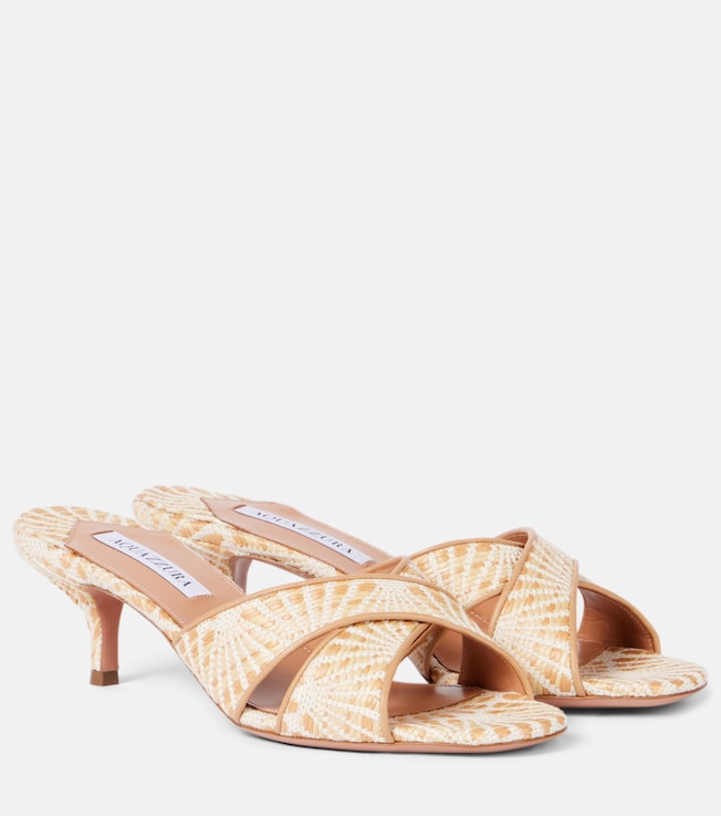 Divine 50 leather-trimmed raffia mules | Aquazzura