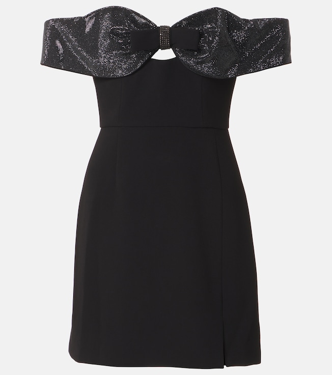 Bow-detail off-shoulder crêpe minidress | Self-Portrait