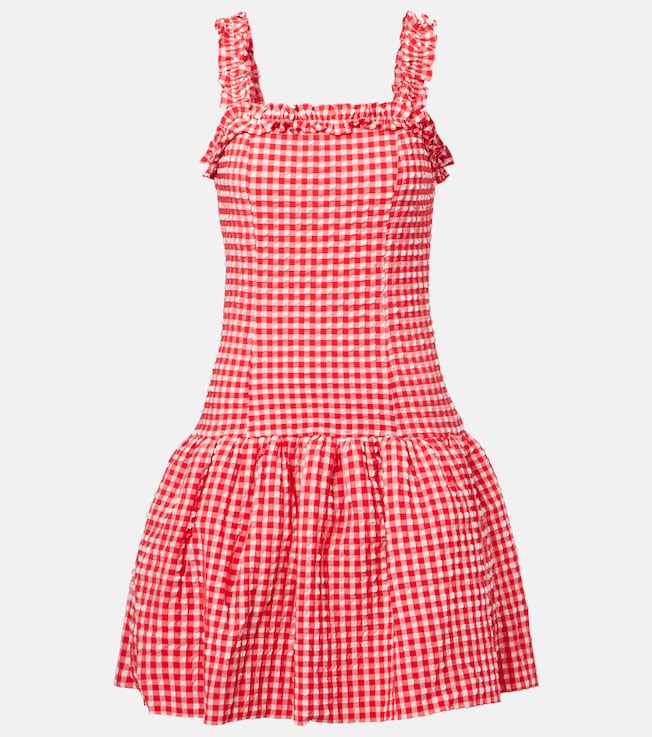 Seersucker ruffled minidress | Ganni