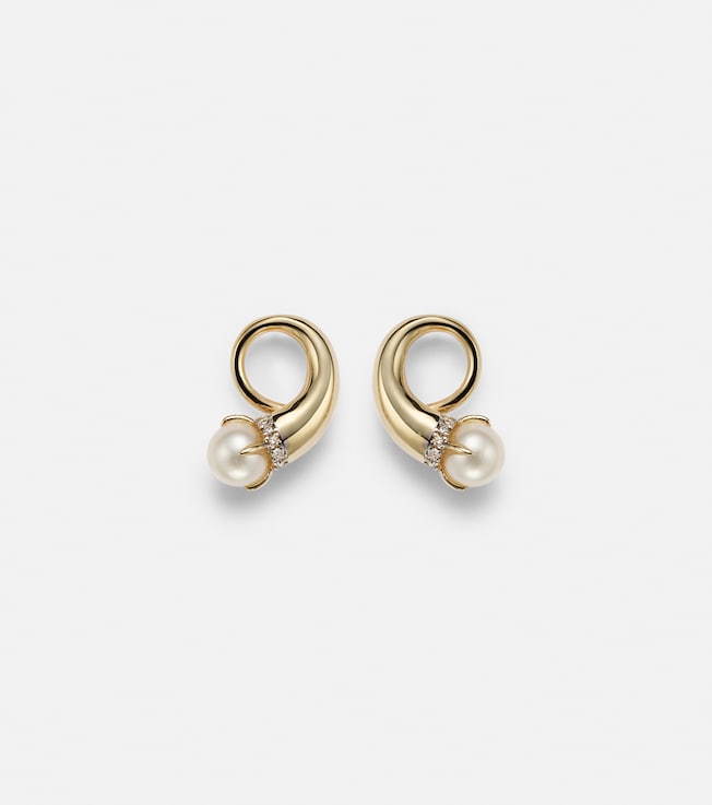 14kt gold earrings with diamonds and pearls | Mateo
