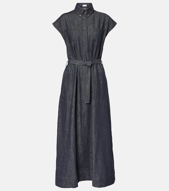 Belted denim maxi dress  | Brunello Cucinelli