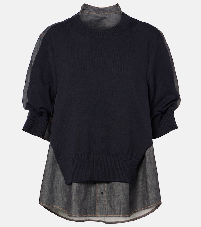 Denim and cotton-blend sweater | Sacai