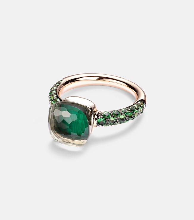 Nudo 18kt rose and white gold ring with malachite, prasiolite, and tsavorite | Pomellato