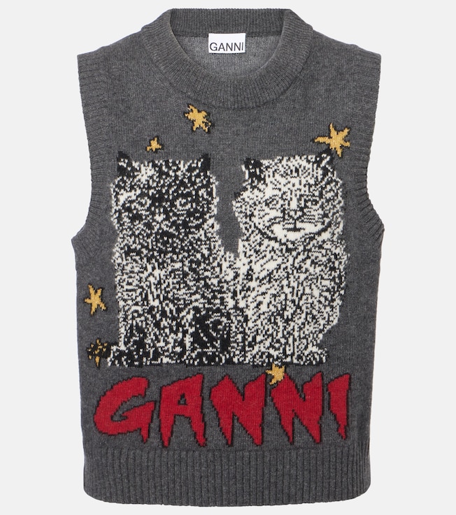 Logo intarsia wool-blend sweater vest | Ganni