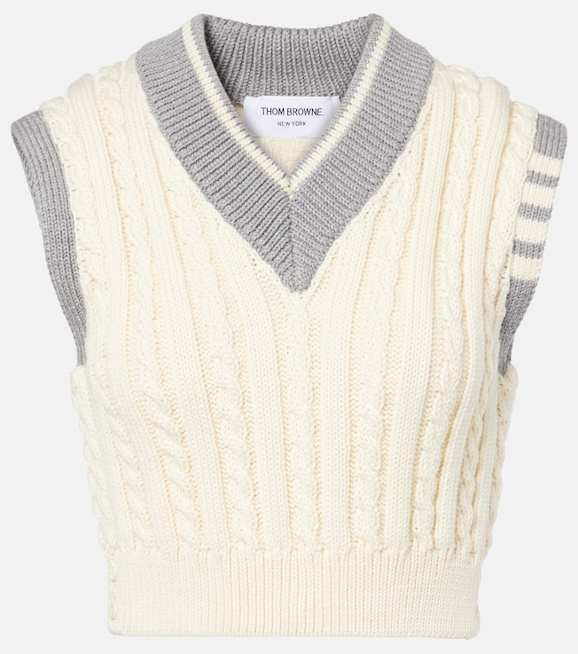 Cropped cable-knit wool sweater vest | Thom Browne
