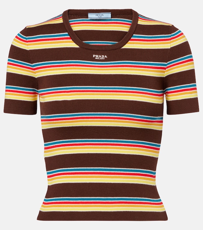 Striped ribbed-knit cotton T-shirt | Prada
