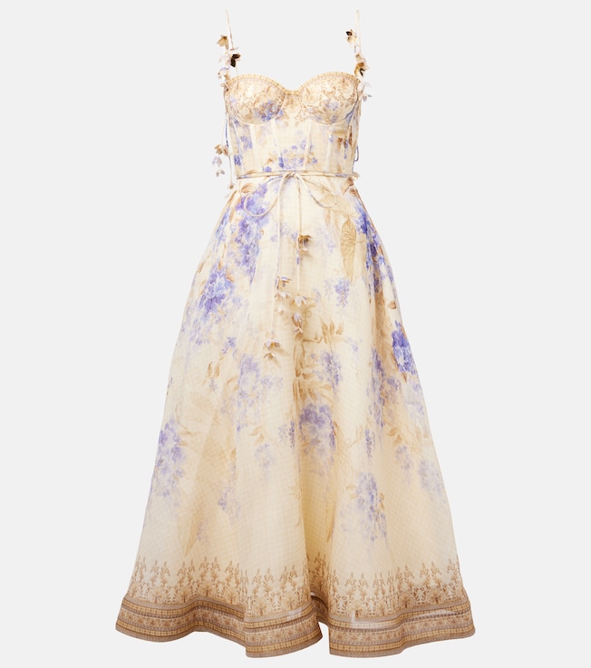 Dawning floral linen and silk midi dress | Zimmermann