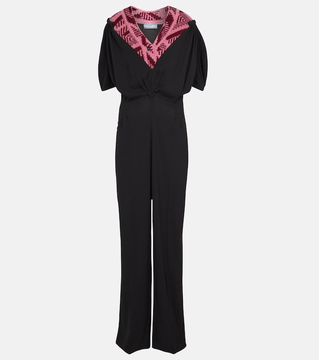 Knit-panel sablé jumpsuit | Prada