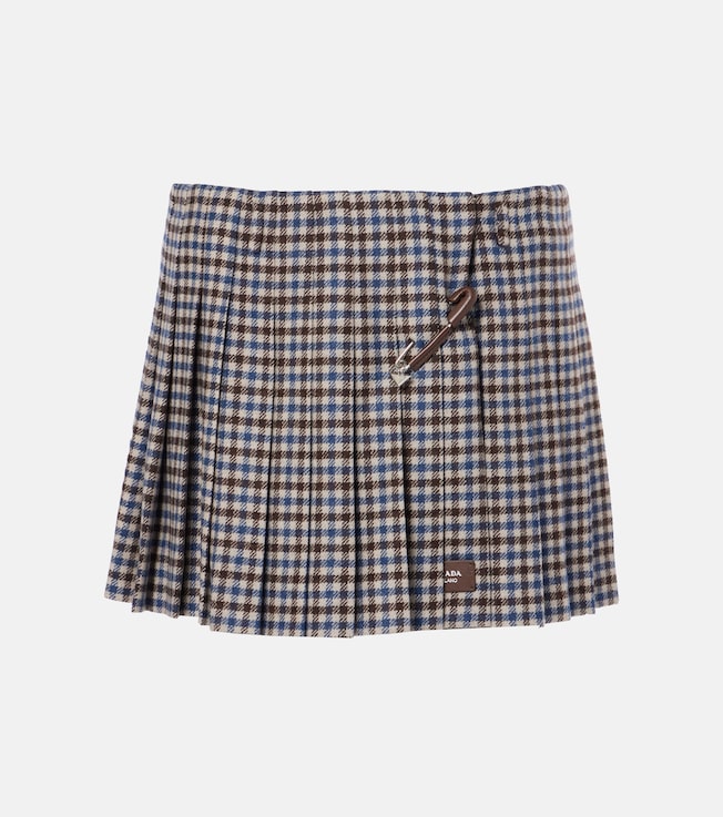 Pleated checked wool twill miniskirt | Prada