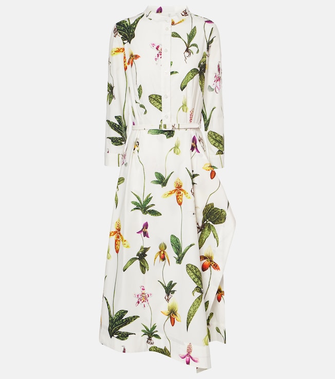 Floral pleated cotton-blend poplin midi dress | Oscar de la Renta