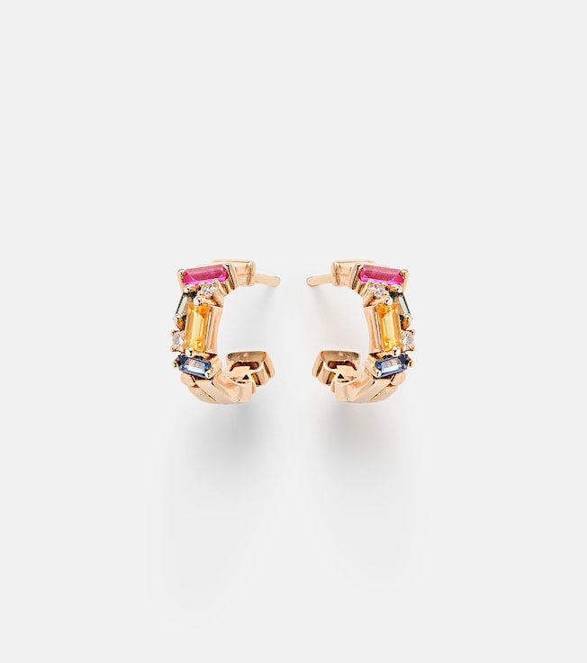 Ella Rainbow 18kt rose gold earrings with diamonds and sapphires | Suzanne Kalan