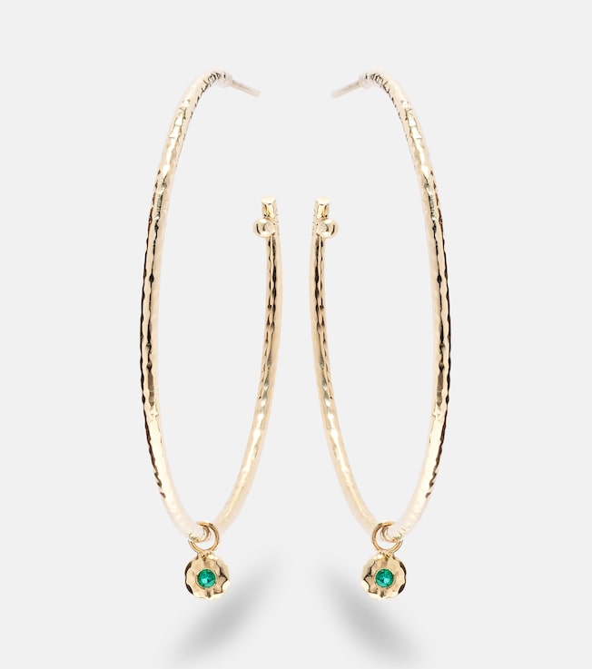 Nesting Gem Medium 18kt gold hoop earrings with emeralds | Octavia Elizabeth